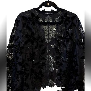 Albert Nipon Dressy Black Floral Crocheted Cardigan Lace Jacket New Size Medium